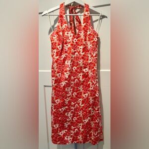 Ann Taylor Floral Print, Fully Lined, V Neck Halter Tie Dress, Sz 6